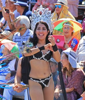 A dancer performing at a parade during a carnaval in Veracruz, Mexico 07 Feb 2016 No model release Editorial use only