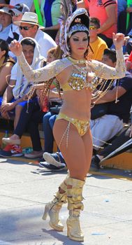 A dancer performing at a parade during a carnaval in Veracruz, Mexico 07 Feb 2016 No model release Editorial use only