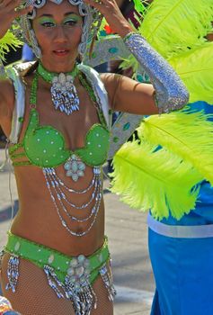 A dancer performing at a parade during a carnaval in Veracruz, Mexico 07 Feb 2016 No model release Editorial use only