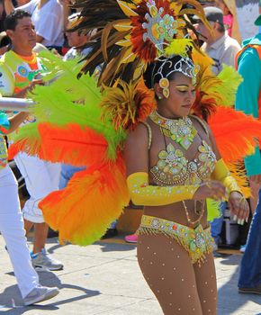 A dancer performing at a parade during a carnaval in Veracruz, Mexico 07 Feb 2016 No model release Editorial use only