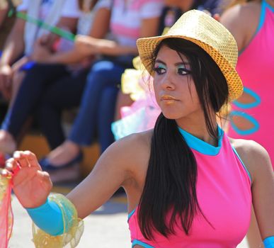 A dancer performing at a parade during a carnaval in Veracruz, Mexico 07 Feb 2016 No model release Editorial use only