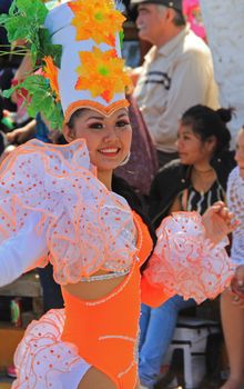 A dancer performing at a parade during a carnaval in Veracruz, Mexico 07 Feb 2016 No model release Editorial use only