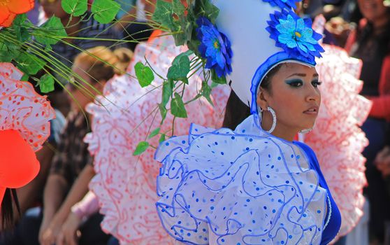 A dancer performing at a parade during a carnaval in Veracruz, Mexico 07 Feb 2016 No model release Editorial use only