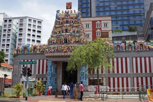 SINGAPORE, ASIA - MAY 14, 2015: Sri Veeramakalimamman Temple, one of the sights of Little India on May 14, 2015 in Singapore, Asia