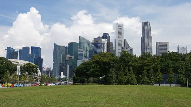 SINGAPORE, ASIA - MAY 14, 2015: Skyline of the metropolis Singapore on May 14, 2015 in Singapore, Asia