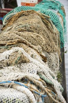 Closeup of a fishing net equipment boat France
