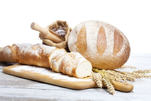 Breakfast items. Bakery Bread.Various Bread and Sheaf of Wheat Ears