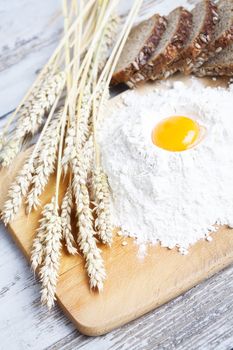 Breakfast items. Bakery Bread.Various Bread and Sheaf of Wheat Ears