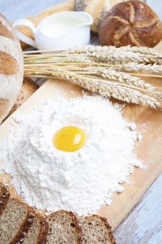 Breakfast items. Bakery Bread.Various Bread and Sheaf of Wheat Ears