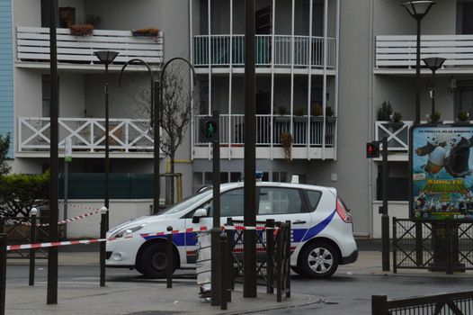 FRANCE, Argenteuil: A police car patrol after a raid in the Argenteuil neighbourhood northwest of Paris on March 25, 2016. French Interior Minister Bernard Cazeneuve said police had arrested a suspect in the Paris area today who was in the advanced stages of a plot to attack France.