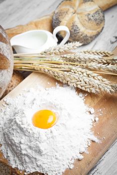 Breakfast items. Bakery Bread.Various Bread and Sheaf of Wheat Ears