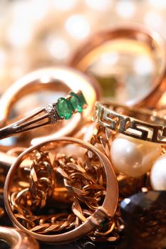 Set of various jewelry adornments extreme closeup