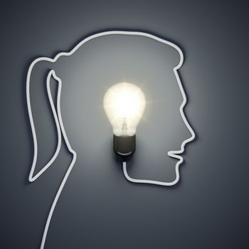 3d rendering of a light bulb inside a female head
