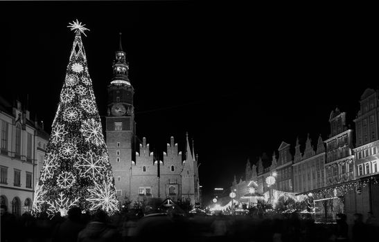 Christmas market in Wroclaw, Poland at evening.Wroclaw is European city of culture in 2016.