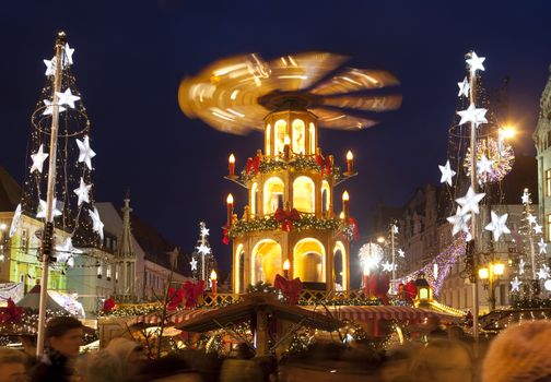 Christmas market in Wroclaw, Poland at evening.Wroclaw is European city of culture in 2016.