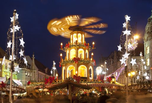 Christmas market in Wroclaw, Poland at evening.Wroclaw is European city of culture in 2016.