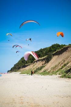 paraglider on the blue sky