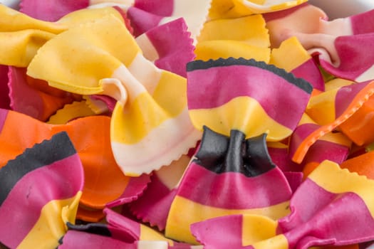 Close up of some colourful pasta bows