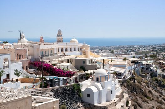 Fira is the main stunning cliff-perched town on Santorini, member of the Cyclades islands, Aegean sea.
