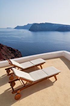 Idyllic terrace in Oia, Santorini, Greece