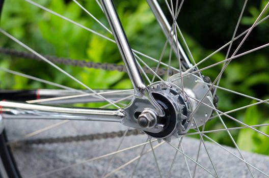Detail of bicycle wheel. Close up