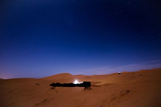 Stars at night over the dunes, Sahara Desert, Hassilabied, Morocco