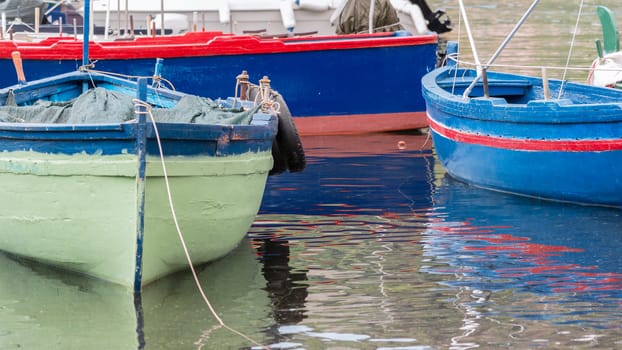 Small traditional fishing boat, made of wood, coloured, painted, Sicily