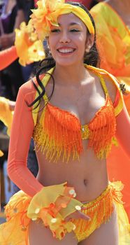 A dancer performing at a parade during a carnaval in Veracruz, Mexico 07 Feb 2016 No model release Editorial use only