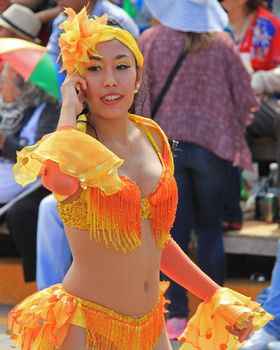 A dancer performing at a parade during a carnaval in Veracruz, Mexico 07 Feb 2016 No model release Editorial use only