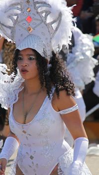 A dancer performing at a parade during a carnaval in Veracruz, Mexico 07 Feb 2016 No model release Editorial use only