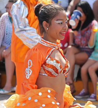 A dancer performing at a parade during a carnaval in Veracruz, Mexico 07 Feb 2016 No model release Editorial use only