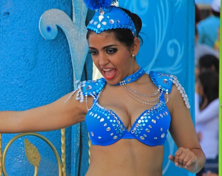 A dancer performing at a parade during a carnaval in Veracruz, Mexico 07 Feb 2016 No model release Editorial use only