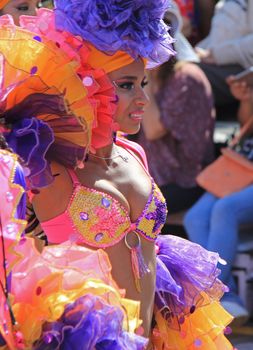 A dancer performing at a parade during a carnaval in Veracruz, Mexico 07 Feb 2016 No model release Editorial use only