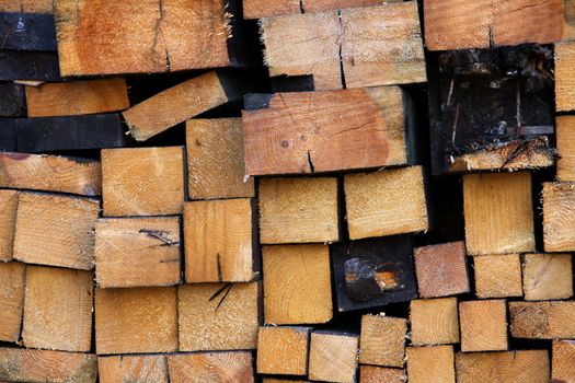 Pile of wood board cut end