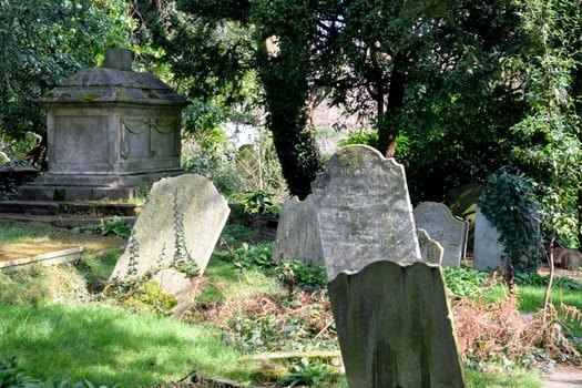 Tombstones in ancient English graveyard