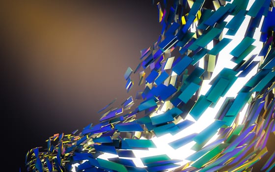 Abstract 3d rendering of chaotic structure. Dark background with futuristic shape in empty space.