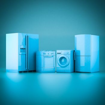 picture of household appliances on a blue background