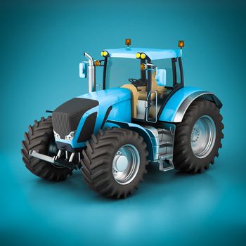 Modern tractor on a beautiful blue background