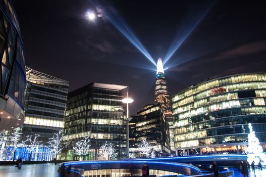 Shard building in central London - light show in New Year's Eve 2015