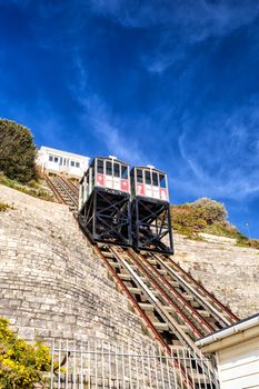 The West Cliff Lift built in 1908, links the seafront with the Bournemouth International Centre.