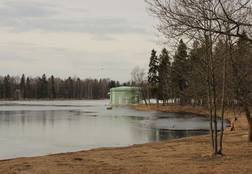 Venus Pavilion on the White Lake in Gatchina park, Gatchina, Leningrad region, Russia, March 25, 2016.