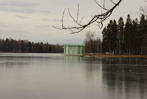 Venus Pavilion on the White Lake in Gatchina park, Gatchina, Leningrad region, Russia, March 25, 2016.