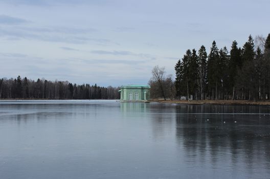 Venus Pavilion on the White Lake in Gatchina park, Gatchina, Leningrad region, Russia, March 25, 2016.