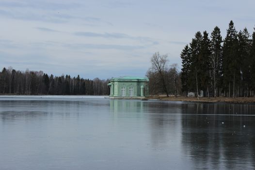 Venus Pavilion on the White Lake in Gatchina park, Gatchina, Leningrad region, Russia, March 25, 2016.