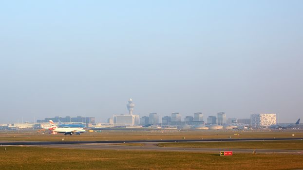 Amsterdam, Netherlands - March 11, 2016: Amsterdam Airport Schiphol in Netherlands. Amsterdam Airport Schiphol is the Netherlands' main international airport, located southwest of Amsterdam.