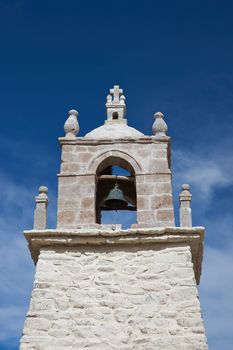 Historic church in the small village of Guallatire on the Altiplano in the Arica y Parinacota Region of Chile. The village sits at the base of the active Guallatire Volcano.