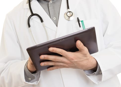 Doctor using a digital tablet, selective focus on tablet