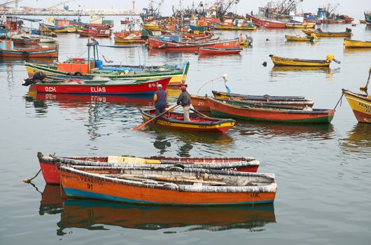 Busy fishing harbour of Arica in Northern Chile early in the morning.