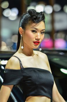 NONTHABURI - MARCH 26 : Unidentified model with Volvo car on display at The 37th Bangkok International Thailand Motor Show 2016 on March 26, 2016 Nonthaburi, Thailand.