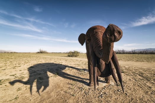Artistic Metal Elephant in the Desert, California